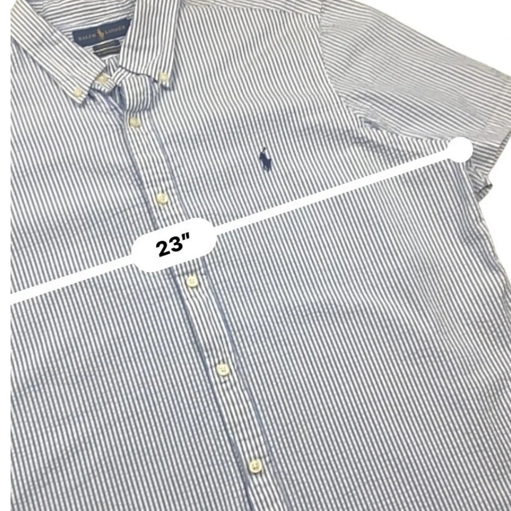 Ralph Lauren Mens XL Seersucker Shirt Blue White Stripe RL Untucked Classic Fit